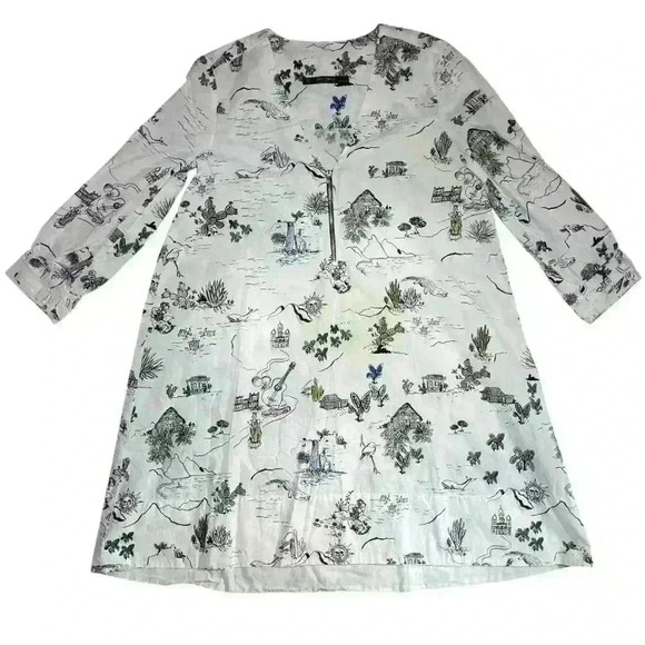 Zara Cactus Print Tunic Shirt Dress with Zip V Neck Front Zipper - Picture 5 of 10
